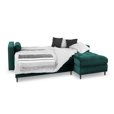 Aspen 5-Sitzer Ecksofa mit Schlaffunktion und Stauraum, Rechte Seite, aus Samt in Petrol (Salvador 06), 240x175x96 cm von Cosmopolitan Design – Bild 2