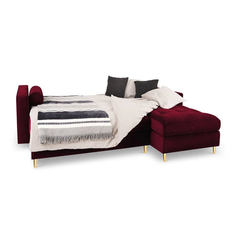 Aspen 5-Sitzer Ecksofa mit Schlaffunktion und Stauraum, Rechte Seite, aus Samt in Rot (Salvador 13), 240x175x96 cm von Cosmopolitan Design – Bild 2
