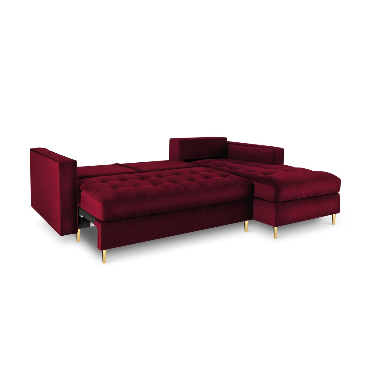 Aspen 5-Sitzer Ecksofa mit Schlaffunktion und Stauraum, Rechte Seite, aus Samt in Rot (Salvador 13), 240x175x96 cm von Cosmopolitan Design – Bild 5