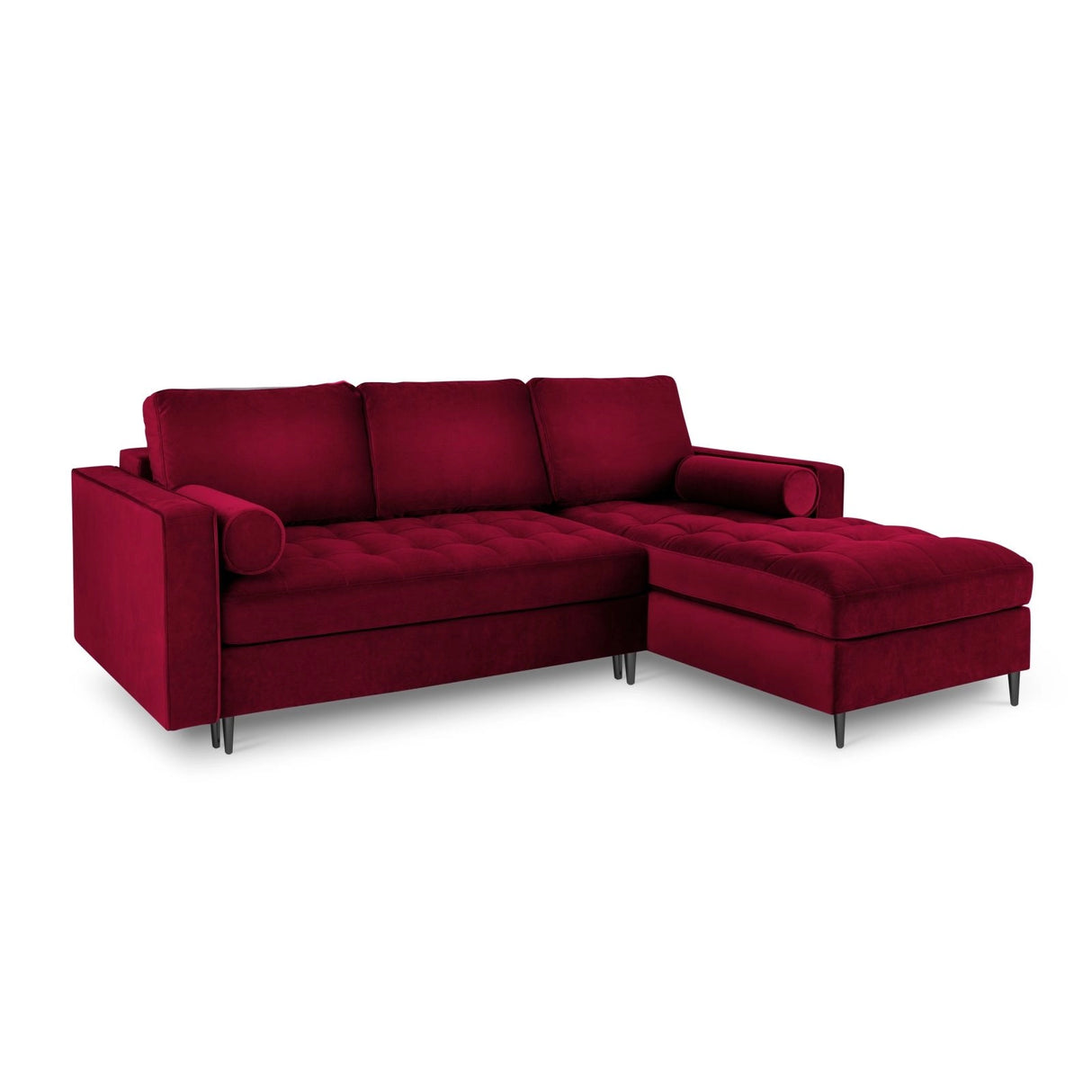 Aspen 5-Sitzer Ecksofa mit Schlaffunktion und Stauraum, Rechte Seite, aus Samt in Rot (Salvador 13), 240x175x96 cm von Cosmopolitan Design – Bild 1