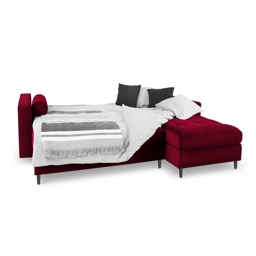 Aspen 5-Sitzer Ecksofa mit Schlaffunktion und Stauraum, Rechte Seite, aus Samt in Rot (Salvador 13), 240x175x96 cm von Cosmopolitan Design – Bild 2
