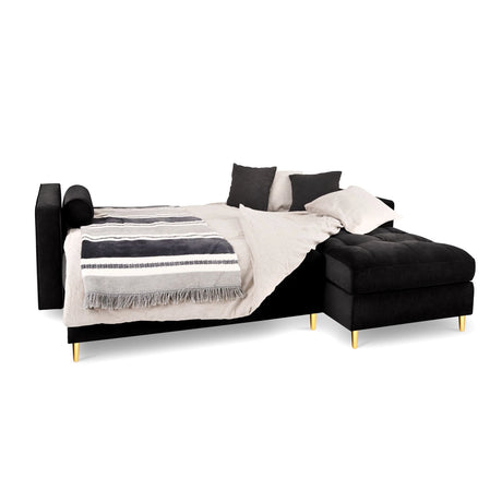 Aspen 5-Sitzer Ecksofa mit Schlaffunktion und Stauraum, Rechte Seite, aus Samt in Schwarz (Salvador 19), 240x175x96 cm von Cosmopolitan Design – Bild 2