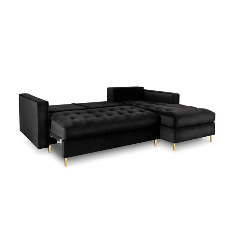 Aspen 5-Sitzer Ecksofa mit Schlaffunktion und Stauraum, Rechte Seite, aus Samt in Schwarz (Salvador 19), 240x175x96 cm von Cosmopolitan Design – Bild 5
