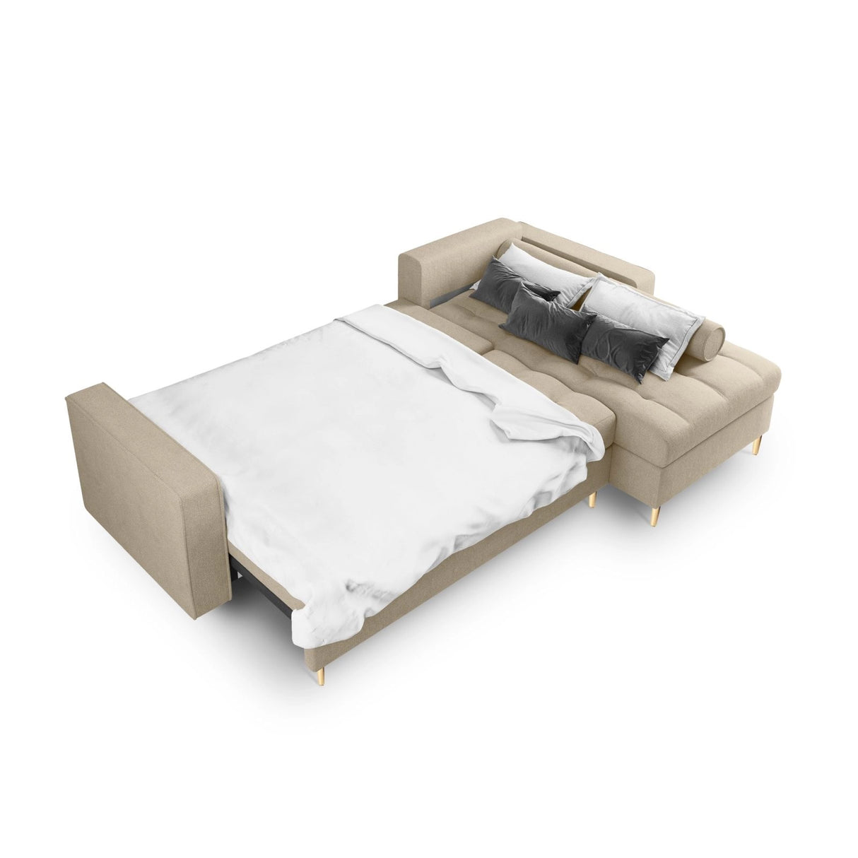 Aspen 5-Sitzer Ecksofa mit Schlaffunktion und Stauraum, Rechte Seite, aus Strukturierter Stoff in Beige (Positano 08), 240x175x96 cm von Cosmopolitan Design – Bild 4