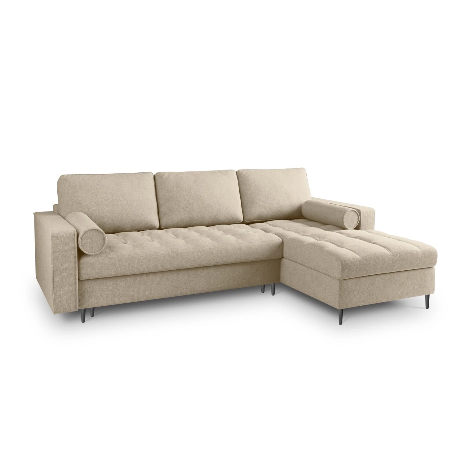Aspen 5-Sitzer Ecksofa mit Schlaffunktion und Stauraum, Rechte Seite, aus Strukturierter Stoff in Beige (Positano 08), 240x175x96 cm von Cosmopolitan Design – Bild 1