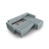 Aspen 5-Sitzer Ecksofa mit Schlaffunktion und Stauraum, Rechte Seite, aus Strukturierter Stoff in Blau (Melva 72), 240x175x96 cm von Cosmopolitan Design – Bild 6