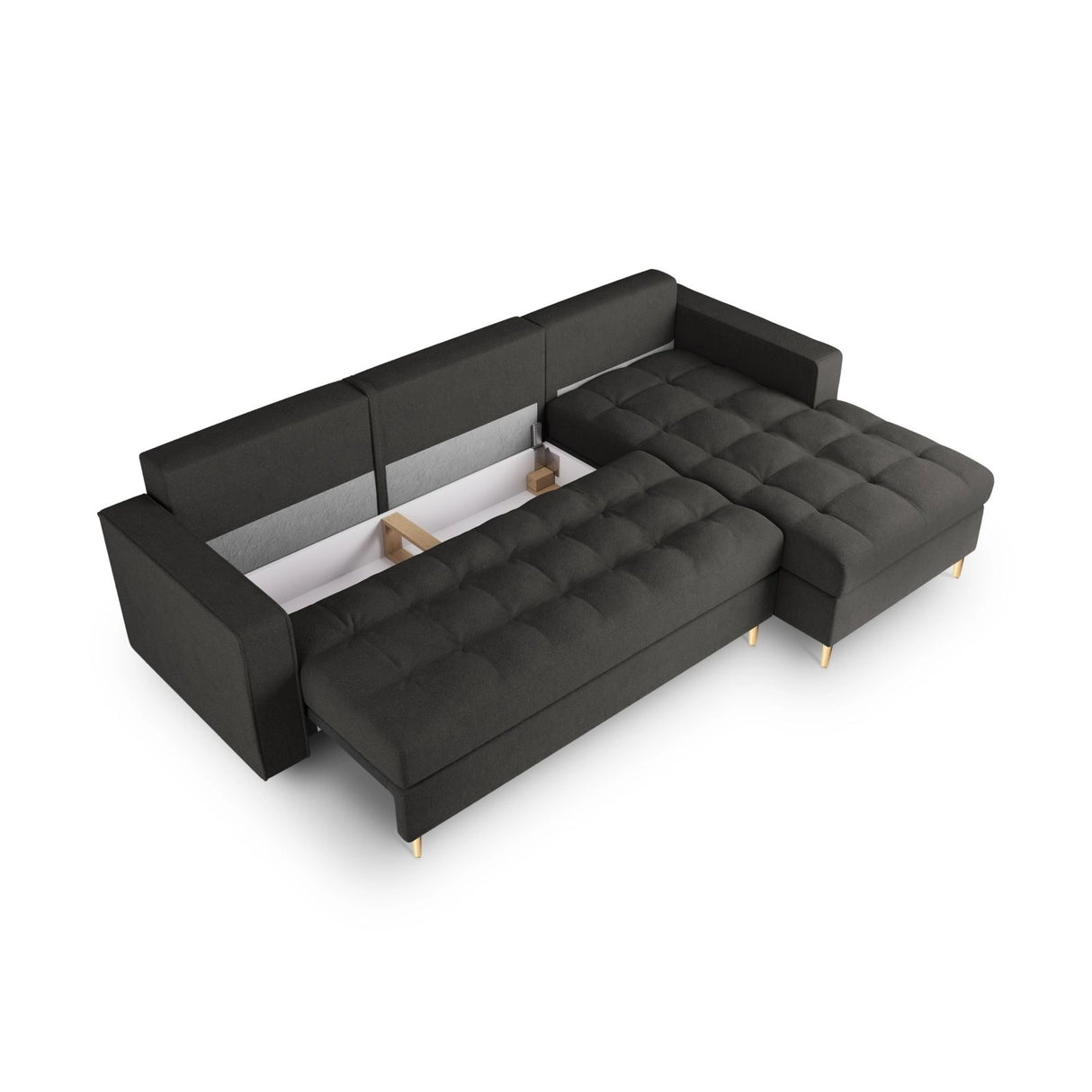 Aspen 5-Sitzer Ecksofa mit Schlaffunktion und Stauraum, Rechte Seite, aus Strukturierter Stoff in Dunkelgrau (Positano 95), 240x175x96 cm von Cosmopolitan Design – Bild 5