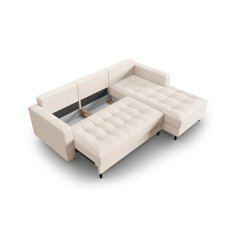 Aspen 5-Sitzer Ecksofa mit Schlaffunktion und Stauraum, Rechte Seite, aus Strukturierter Stoff in Hellbeige (Melva 02), 240x175x96 cm von Cosmopolitan Design – Bild 6