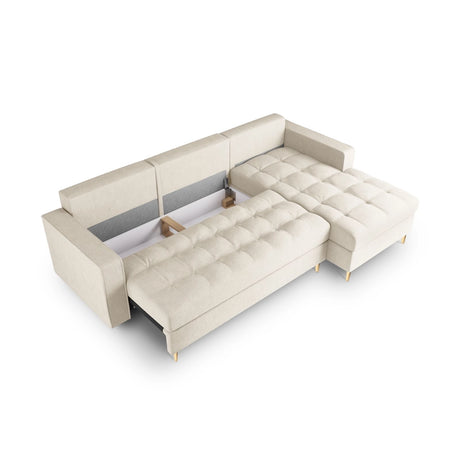 Aspen 5-Sitzer Ecksofa mit Schlaffunktion und Stauraum, Rechte Seite, aus Strukturierter Stoff in Hellbeige (Positano 02), 240x175x96 cm von Cosmopolitan Design – Bild 5