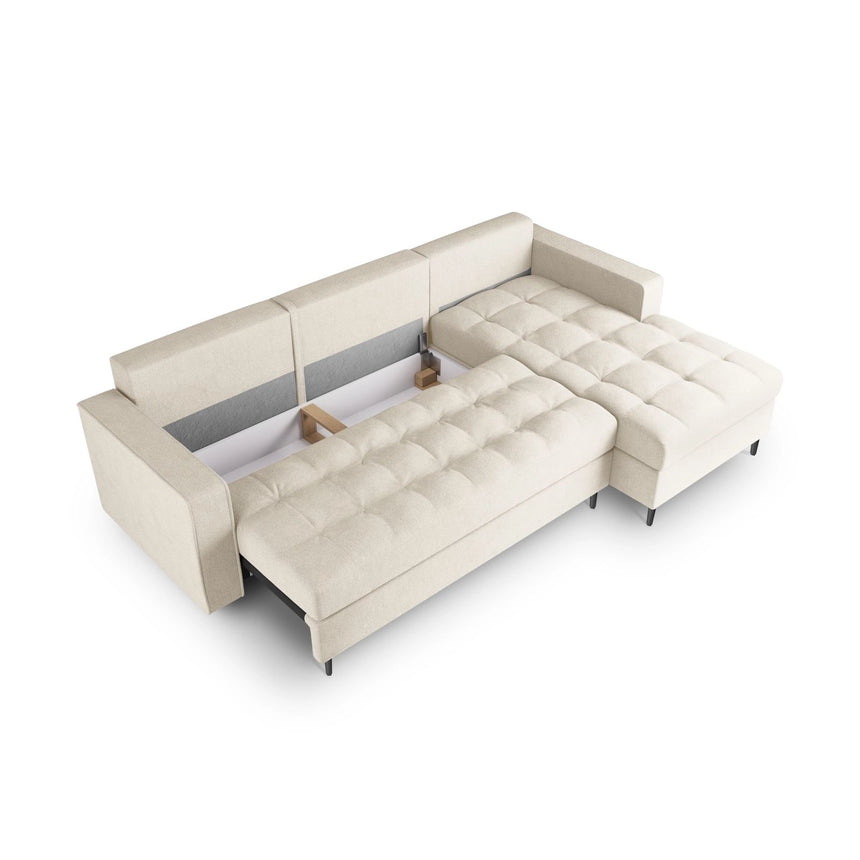 Aspen 5-Sitzer Ecksofa mit Schlaffunktion und Stauraum, Rechte Seite, aus Strukturierter Stoff in Hellbeige (Positano 02), 240x175x96 cm von Cosmopolitan Design – Bild 5
