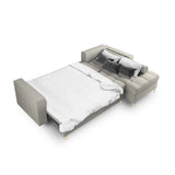 Aspen 5-Sitzer Ecksofa mit Schlaffunktion und Stauraum, Rechte Seite, aus Strukturierter Stoff in Hellgrau (Positano 83), 240x175x96 cm von Cosmopolitan Design – Bild 4