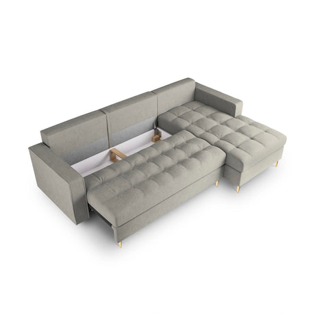 Aspen 5-Sitzer Ecksofa mit Schlaffunktion und Stauraum, Rechte Seite, aus Strukturierter Stoff in Hellgrau (Positano 83), 240x175x96 cm von Cosmopolitan Design – Bild 5
