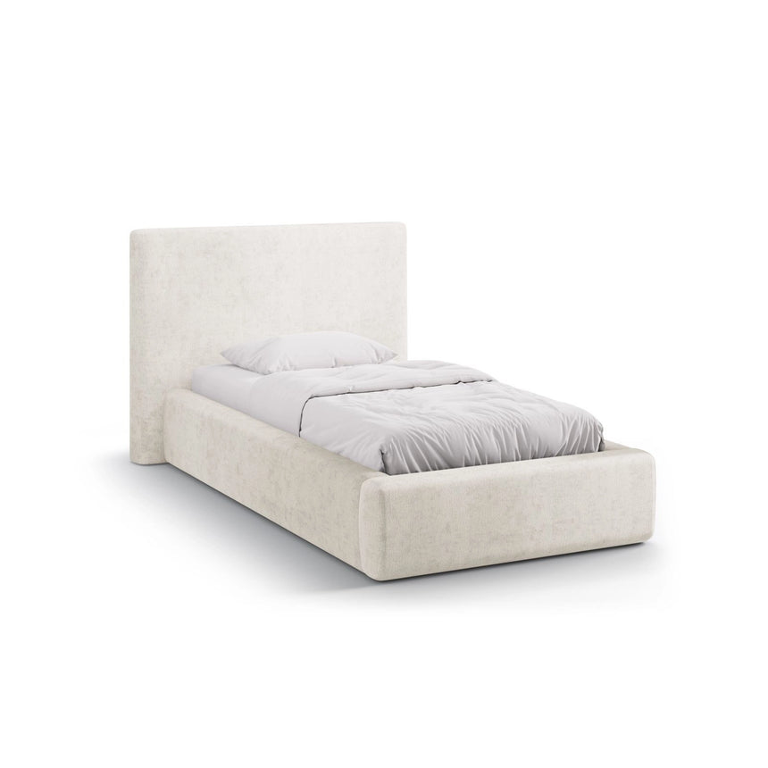 Asti Bett mit Kopfteil und Stauraum, aus Chenille (PeHa02) in Leichtes Beige, 90x200 cm von Cosmopolitan Design – Bild 1