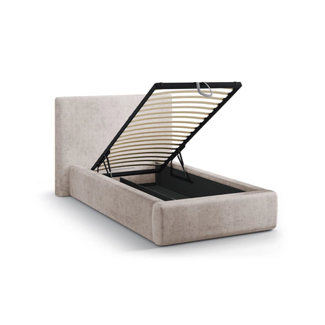 Asti Bett mit Kopfteil und Stauraum, aus Chenille (PeHa04) in Beige, 90x200 cm von Cosmopolitan Design – Bild 5