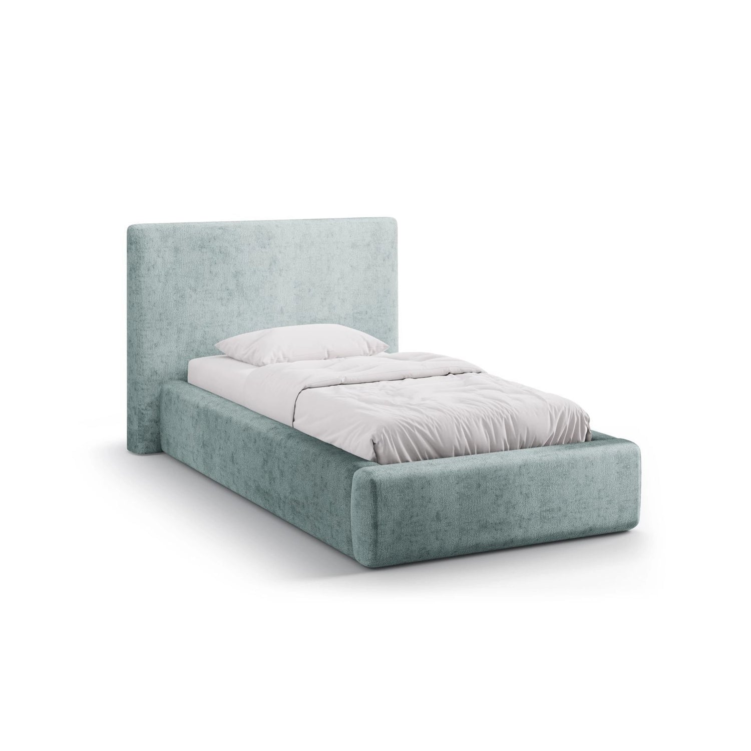 Asti Bett mit Kopfteil und Stauraum, aus Chenille (PeHa72) in Hellblau, 90x200 cm von Cosmopolitan Design – Bild 1