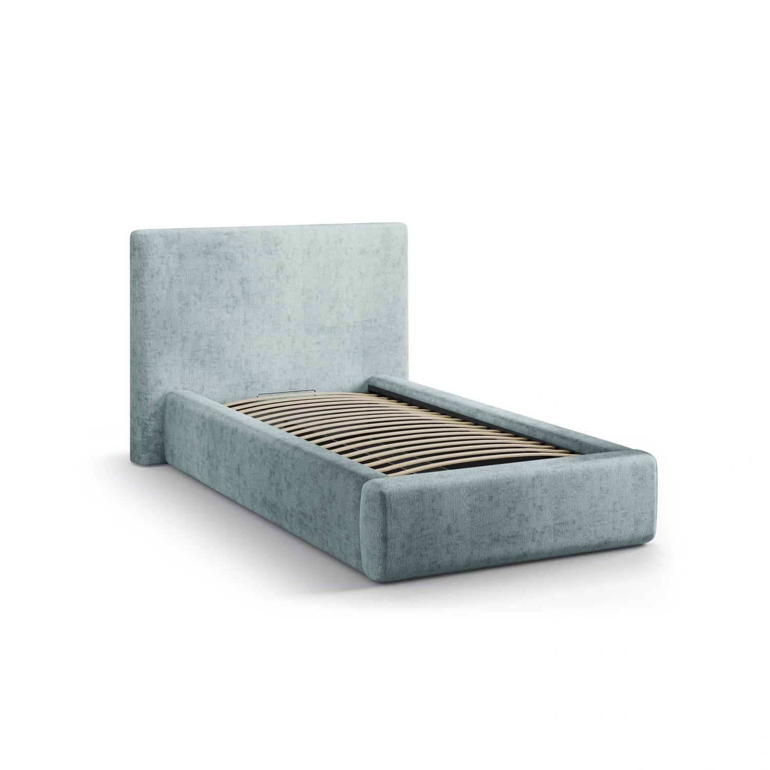 Asti Bett mit Kopfteil und Stauraum, aus Chenille (PeHa72) in Hellblau, 90x200 cm von Cosmopolitan Design – Bild 4