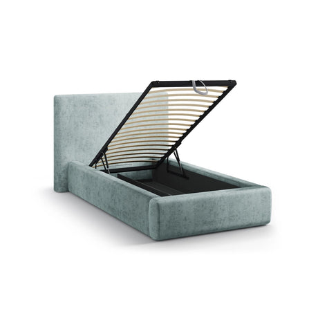 Asti Bett mit Kopfteil und Stauraum, aus Chenille (PeHa72) in Hellblau, 90x200 cm von Cosmopolitan Design – Bild 5