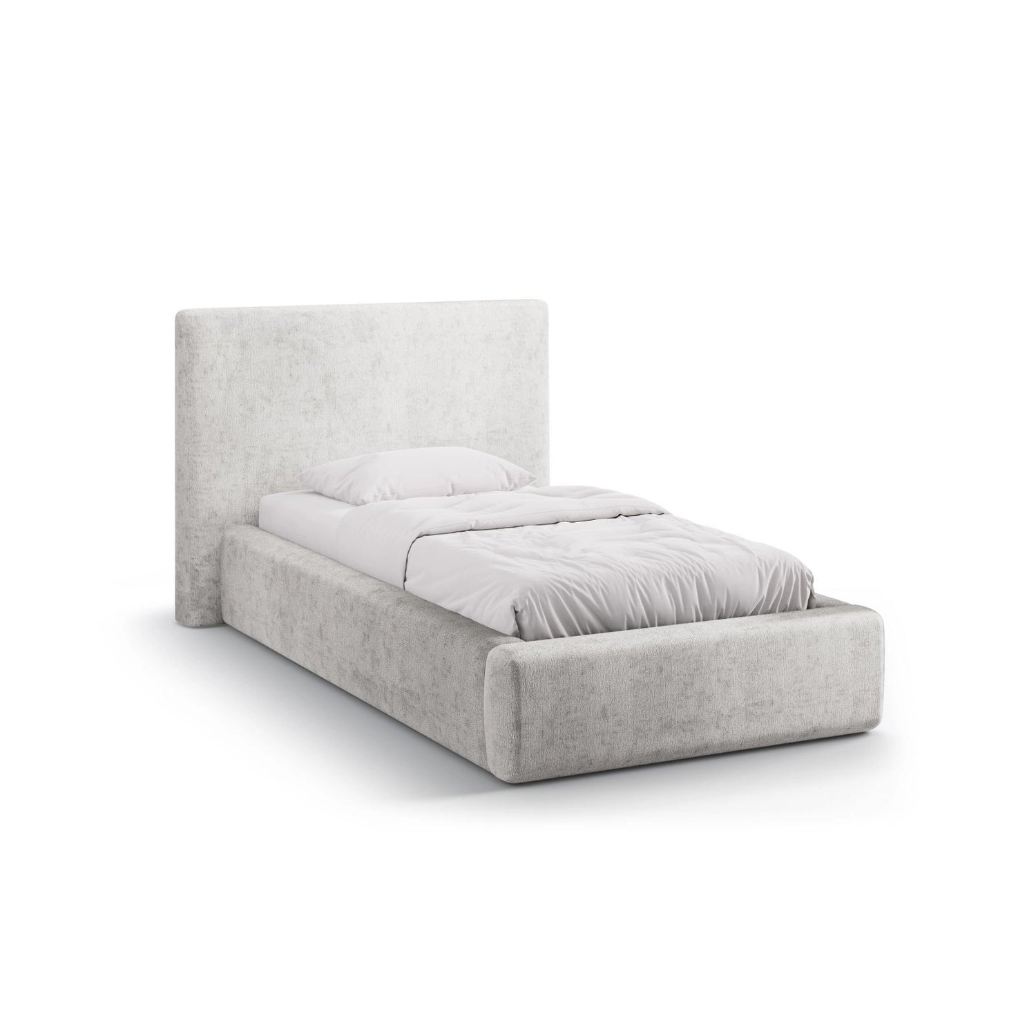 Asti Bett mit Kopfteil und Stauraum, aus Chenille (PeHa80) in Hellgrau, 90x200 cm von Cosmopolitan Design – Bild 1