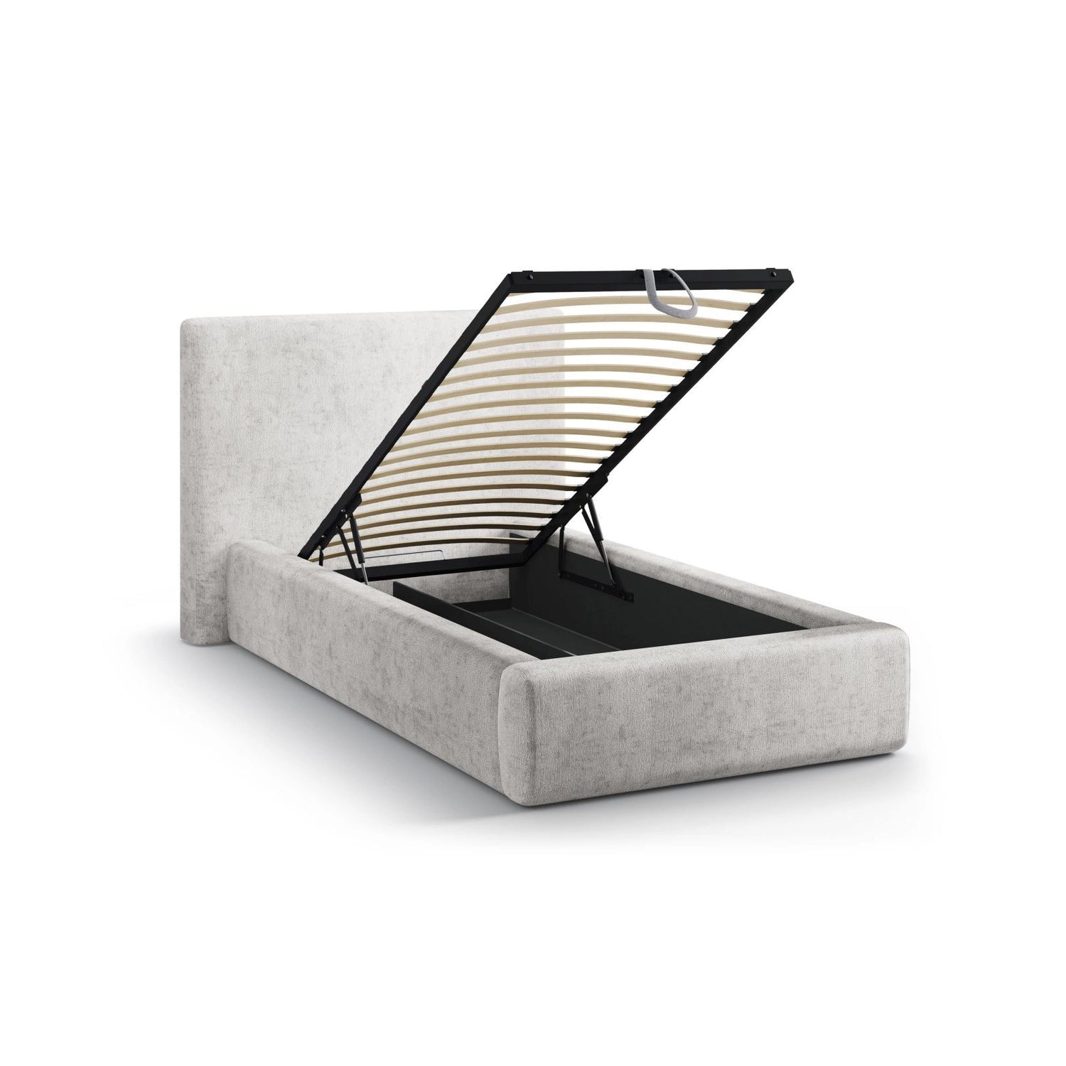 Asti Bett mit Kopfteil und Stauraum, aus Chenille (PeHa80) in Hellgrau, 90x200 cm von Cosmopolitan Design – Bild 5