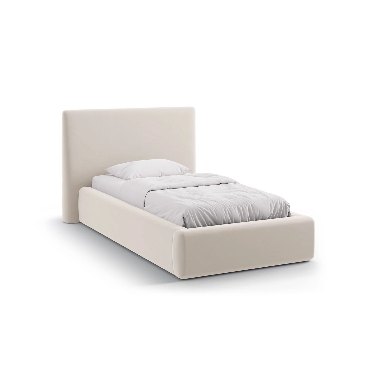 Asti Bett mit Kopfteil und Stauraum, aus Samt, Chenille oder Strukturstoff, 90x200 cm von Cosmopolitan Design – Bild 1
