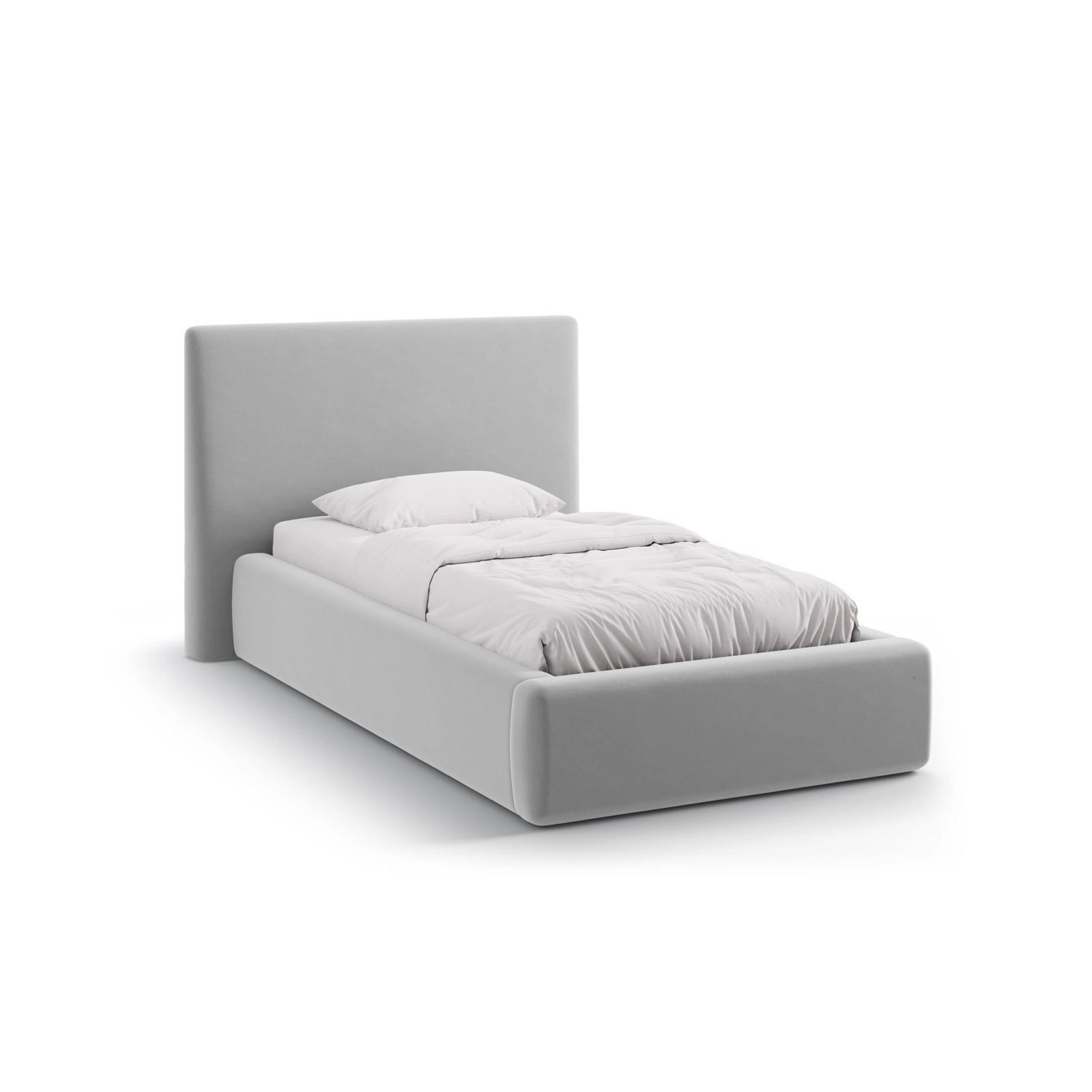 Asti Bett mit Kopfteil und Stauraum, aus Samt (Ma2239) in Hellgrau, 90x200 cm von Cosmopolitan Design – Bild 1
