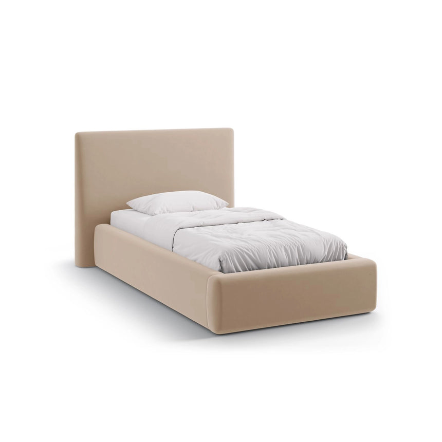 Asti Bett mit Kopfteil und Stauraum, aus Samt (Ma2282) in Mandelbeige, 90x200 cm von Cosmopolitan Design – Bild 1