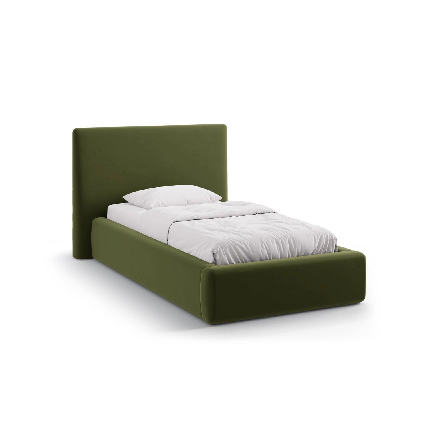 Asti Bett mit Kopfteil und Stauraum, aus Samt (Ma2295) in Armeegrün, 90x200 cm von Cosmopolitan Design – Bild 1