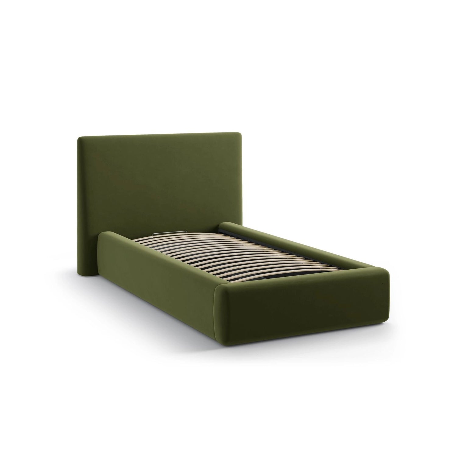Asti Bett mit Kopfteil und Stauraum, aus Samt (Ma2295) in Armeegrün, 90x200 cm von Cosmopolitan Design – Bild 4