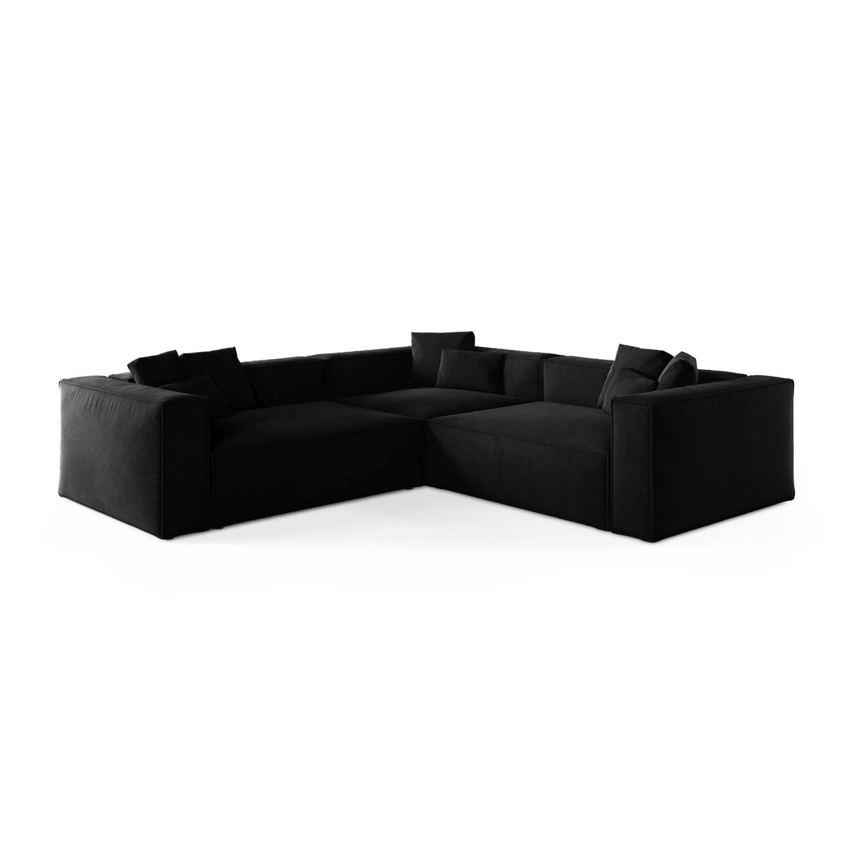 Aveiro 5-Sitzer Ecksofa, symmetrisch, aus Samt in Schwarz (Casino Black), 268x268x86 cm von Cosmopolitan Design – Bild 1