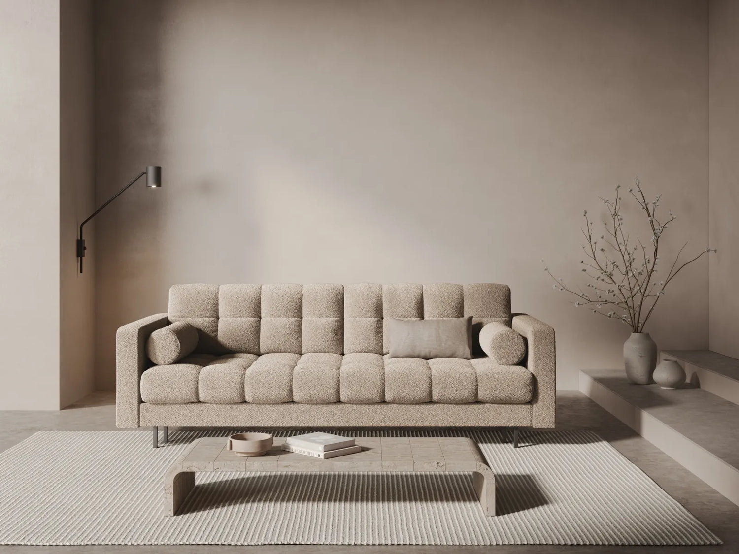 Bali 3-Sitzer Sofa mit Schlaffunktion und Stauraum, aus Boucle in Beige (Baloo 2074), 222x84x105 cm von Cosmopolitan Design – Bild 2