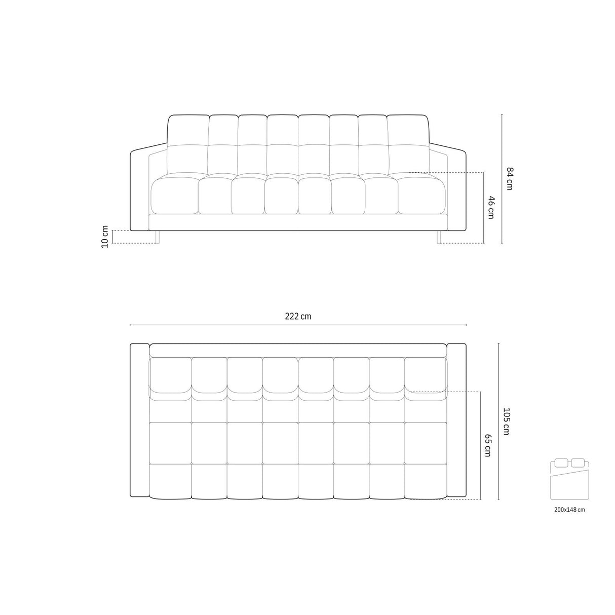 Bali 3-Sitzer Sofa mit Schlaffunktion und Stauraum, aus Boucle in Dunkelblau (Baloo 2088), 222x84x105 cm von Cosmopolitan Design – Bild 3