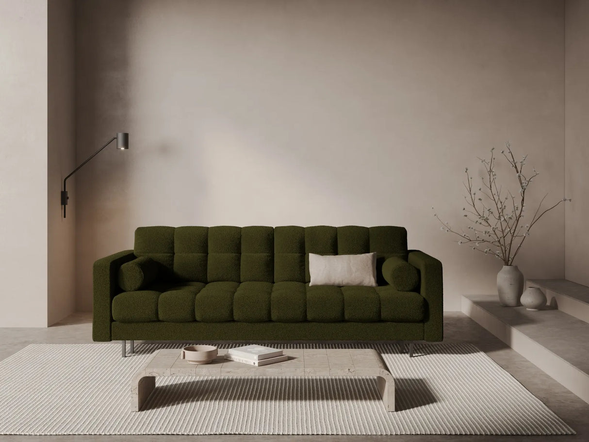 Bali 3-Sitzer Sofa mit Schlaffunktion und Stauraum, aus Boucle in Dunkles Olivgrün (Baloo 2090), 222x84x105 cm von Cosmopolitan Design – Bild 2