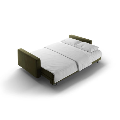 Bali 3-Sitzer Sofa mit Schlaffunktion und Stauraum, aus Samt in Grün (Bluvel 77), 222x84x105 cm von Cosmopolitan Design – Bild 7