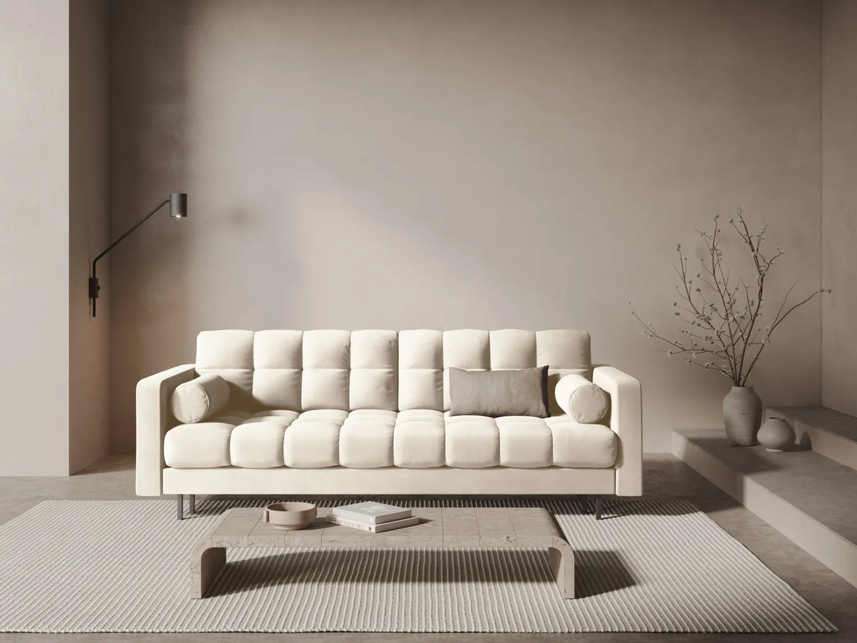 Bali 3-Sitzer Sofa mit Schlaffunktion und Stauraum, aus Samt in Hellbeige (Bluvel 22), 222x84x105 cm von Cosmopolitan Design – Bild 2