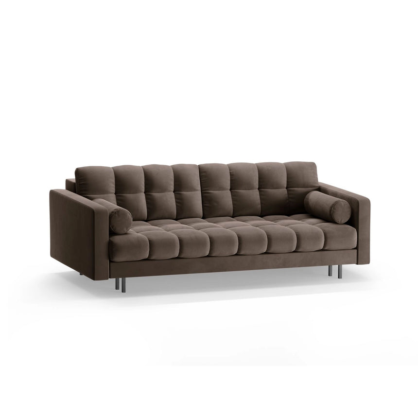 Bali 3-Sitzer Sofa mit Schlaffunktion und Stauraum, aus Samt in Schokolade (Bluvel 38), 222x84x105 cm von Cosmopolitan Design – Bild 4