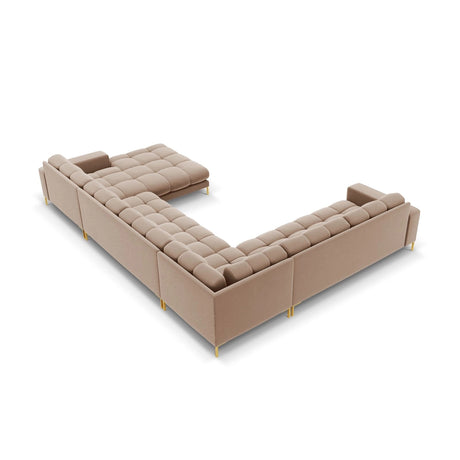 Bali 7-Sitzer Panorama Ecksofa, Linke Seite, aus Samt in Beige (Bluvel 28), Beine aus Goldmetall, 327x256x75 cm von Cosmopolitan Design – Bild 4