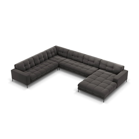 Bali 7-Sitzer Panorama Ecksofa, Linke Seite, aus Samt in Dunkelgrau (Bluvel 18), Beine aus Schwarzes Metall, 327x256x75 cm von Cosmopolitan Design – Bild 1