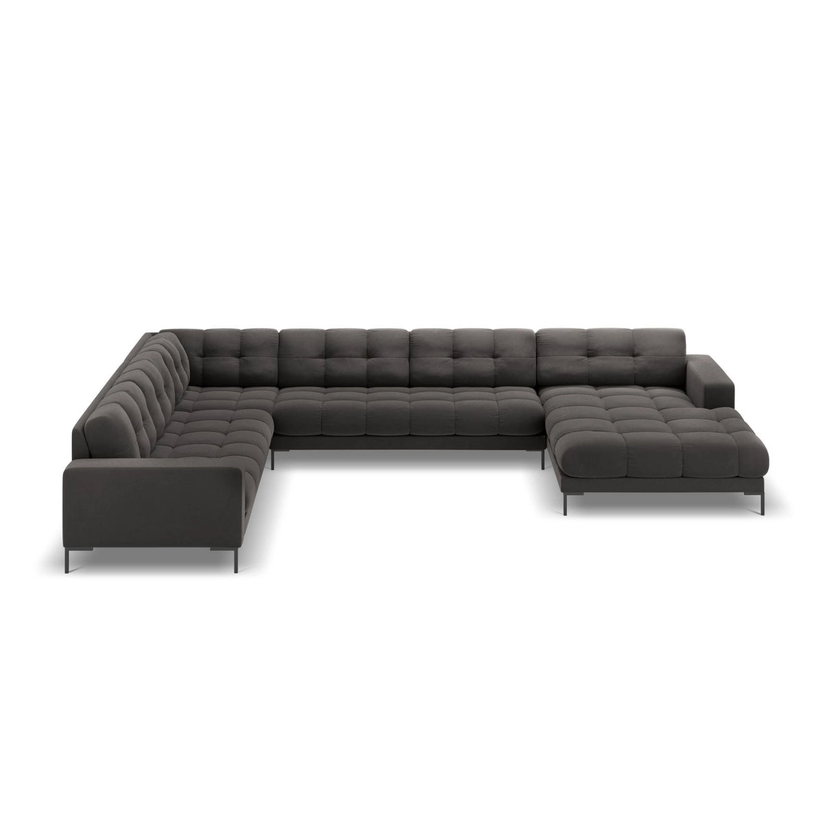 Bali 7-Sitzer Panorama Ecksofa, Linke Seite, aus Samt in Dunkelgrau (Bluvel 18), Beine aus Schwarzes Metall, 327x256x75 cm von Cosmopolitan Design – Bild 3