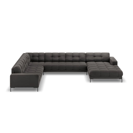 Bali 7-Sitzer Panorama Ecksofa, Linke Seite, aus Samt in Dunkelgrau (Bluvel 18), Beine aus Schwarzes Metall, 327x256x75 cm von Cosmopolitan Design – Bild 3