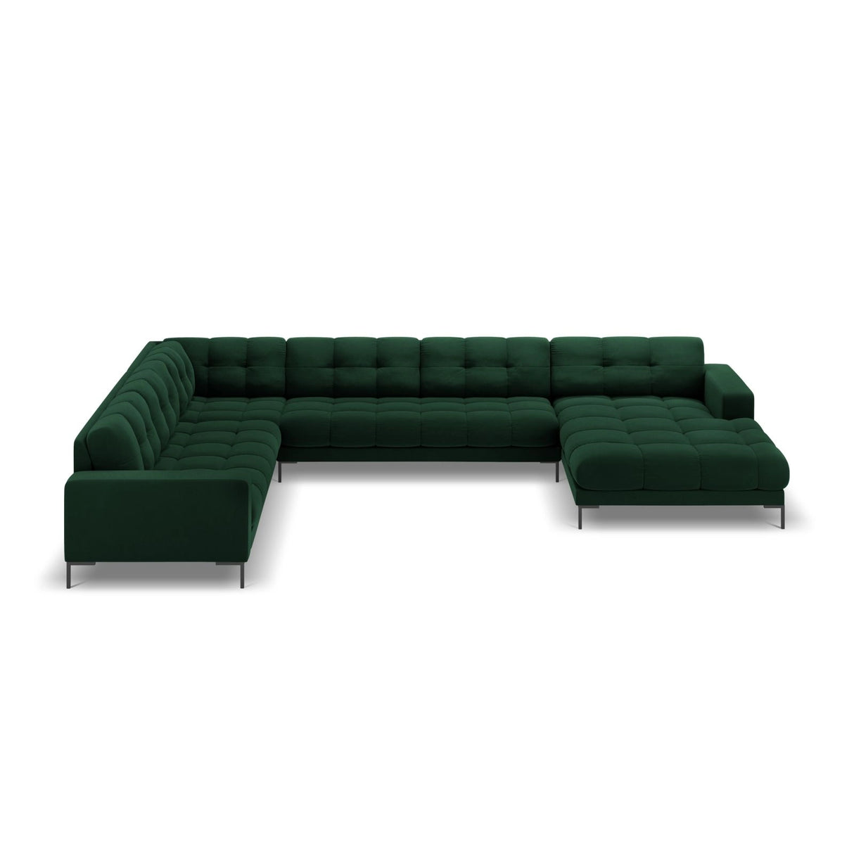 Bali 7-Sitzer Panorama Ecksofa, Linke Seite, aus Samt in Flaschengrün (Bluvel 78), Beine aus Schwarzes Metall, 327x256x75 cm von Cosmopolitan Design – Bild 3