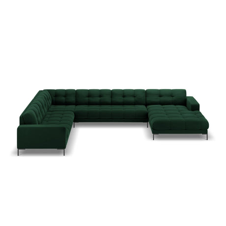 Bali 7-Sitzer Panorama Ecksofa, Linke Seite, aus Samt in Flaschengrün (Bluvel 78), Beine aus Schwarzes Metall, 327x256x75 cm von Cosmopolitan Design – Bild 3