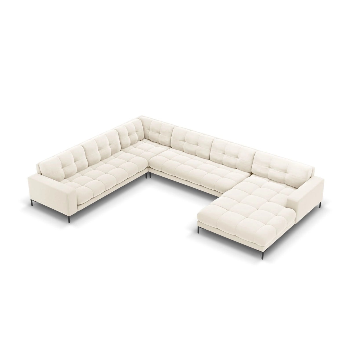 Bali 7-Sitzer Panorama Ecksofa, Linke Seite, aus Samt in Hellbeige (Bluvel 22), Beine aus Schwarzes Metall, 327x256x75 cm von Cosmopolitan Design – Bild 1