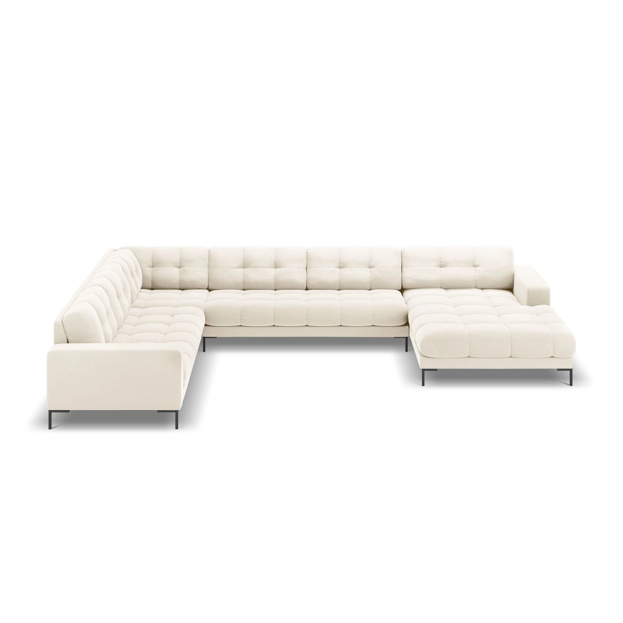 Bali 7-Sitzer Panorama Ecksofa, Linke Seite, aus Samt in Hellbeige (Bluvel 22), Beine aus Schwarzes Metall, 327x256x75 cm von Cosmopolitan Design – Bild 3