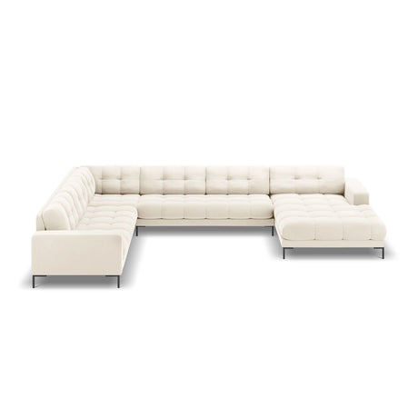 Bali 7-Sitzer Panorama Ecksofa, Linke Seite, aus Samt in Hellbeige (Bluvel 22), Beine aus Schwarzes Metall, 327x256x75 cm von Cosmopolitan Design – Bild 3