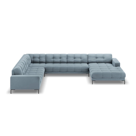Bali 7-Sitzer Panorama Ecksofa, Linke Seite, aus Samt in Hellblau (Bluvel 06), Beine aus Schwarzes Metall, 327x256x75 cm von Cosmopolitan Design – Bild 3