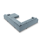 Bali 7-Sitzer Panorama Ecksofa, Linke Seite, aus Samt in Hellblau (Bluvel 06), Beine aus Schwarzes Metall, 327x256x75 cm von Cosmopolitan Design – Bild 4