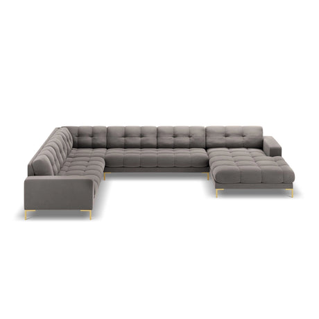 Bali 7-Sitzer Panorama Ecksofa, Linke Seite, aus Samt in Hellgrau (Bluvel 13), Beine aus Goldmetall, 327x256x75 cm von Cosmopolitan Design – Bild 3