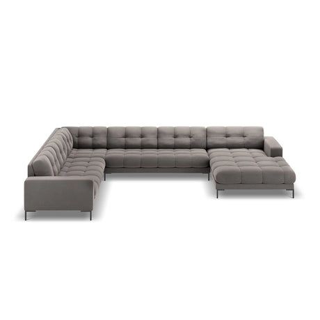 Bali 7-Sitzer Panorama Ecksofa, Linke Seite, aus Samt in Hellgrau (Bluvel 13), Beine aus Schwarzes Metall, 327x256x75 cm von Cosmopolitan Design – Bild 3