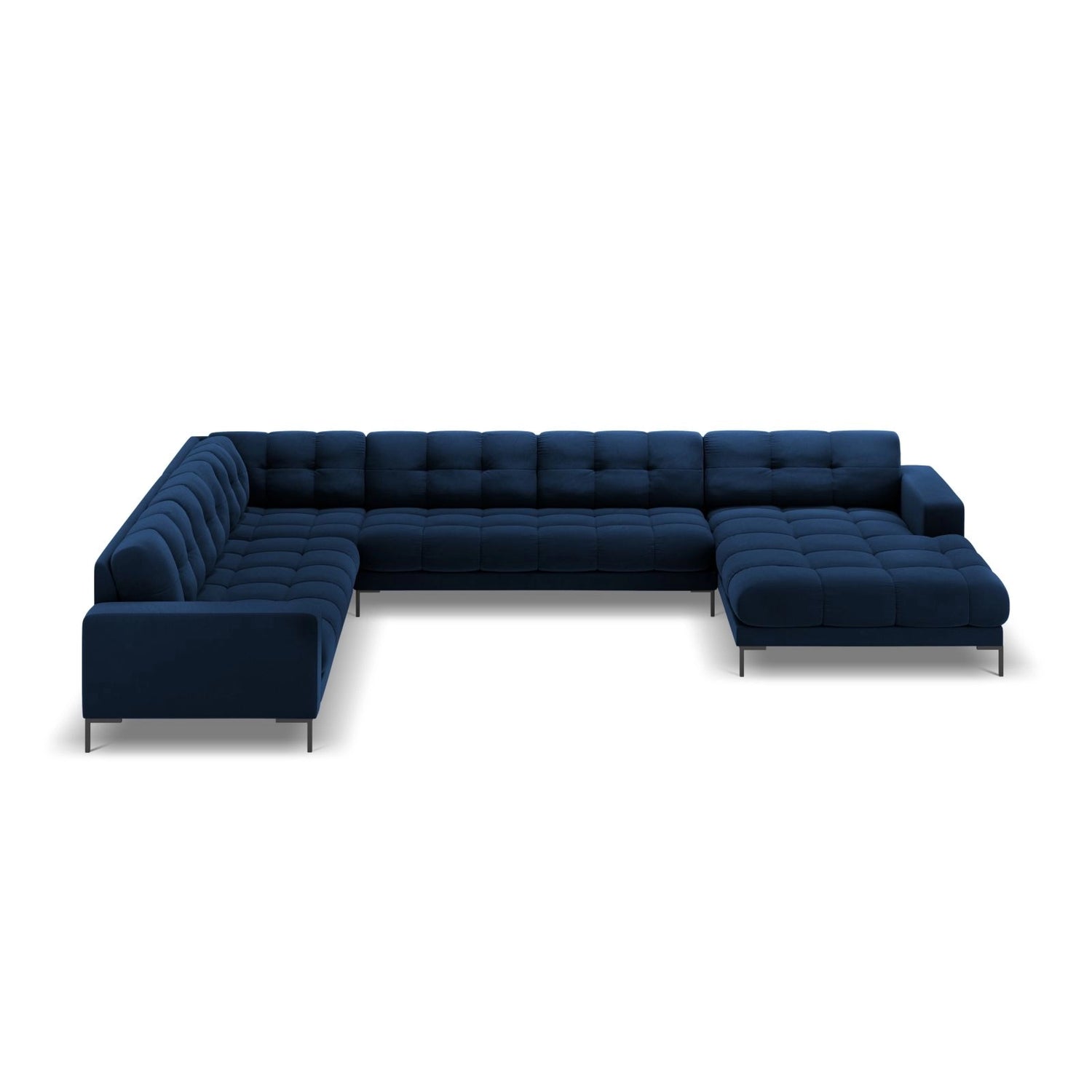 Bali 7-Sitzer Panorama Ecksofa, Linke Seite, aus Samt in Königsblau (Bluvel 86), Beine aus Schwarzes Metall, 327x256x75 cm von Cosmopolitan Design – Bild 3