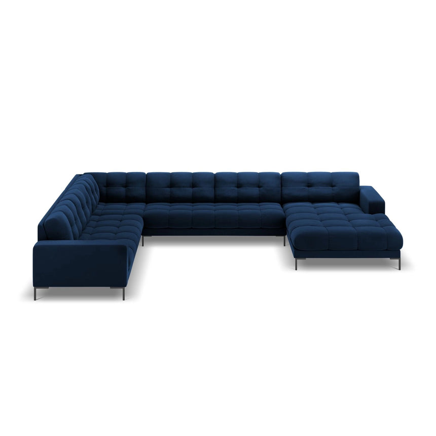 Bali 7-Sitzer Panorama Ecksofa, Linke Seite, aus Samt in Königsblau (Bluvel 86), Beine aus Schwarzes Metall, 327x256x75 cm von Cosmopolitan Design – Bild 3